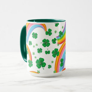 Caneca Listras de Arco-Íris & Trevos de Quatro Folhas Sem