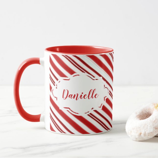 Caneca listras de bala de hortelã personalizadas (Com Donut)