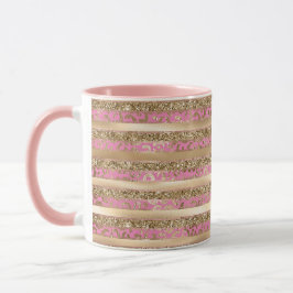 Caneca Listras de Impressão Leopardo Douradas rosa