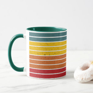 Caneca Listras de pôr do sol arco-íris retrô vintage