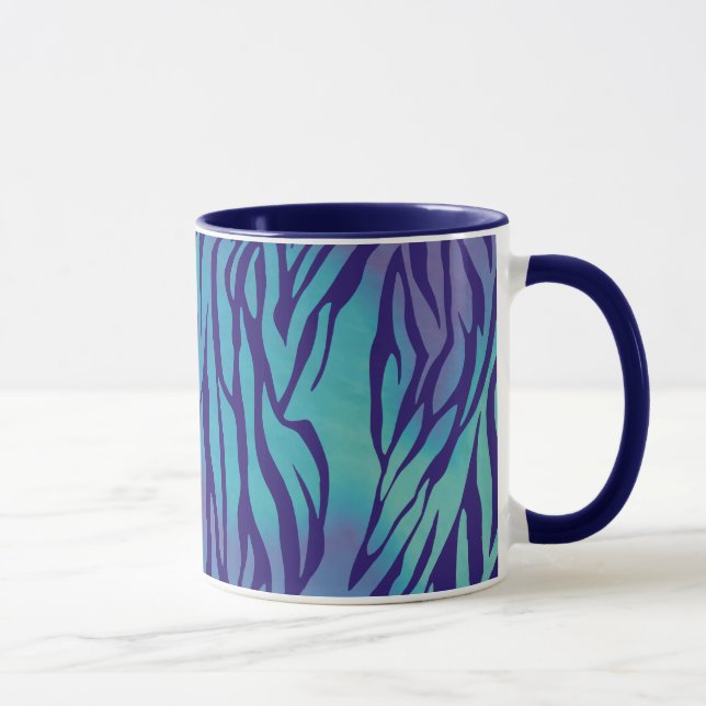 Caneca Listras de zebra azuis e roxas aquáticas (Direita)