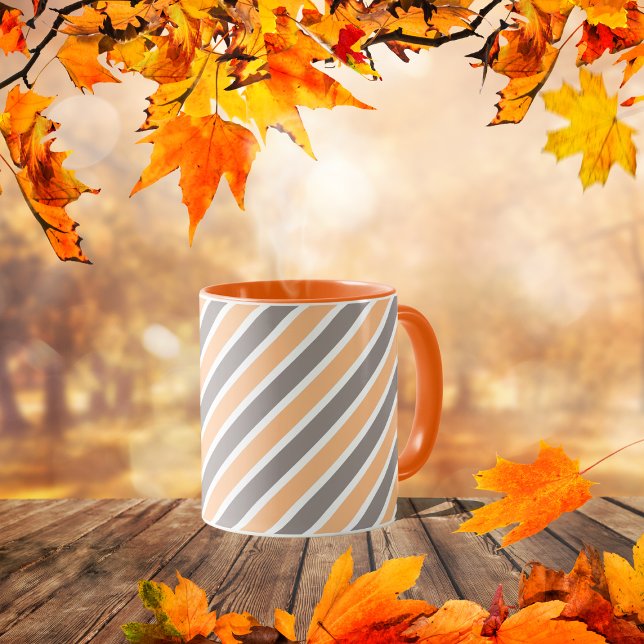 Caneca Listras diagonais cinza e laranja (Criador carregado)