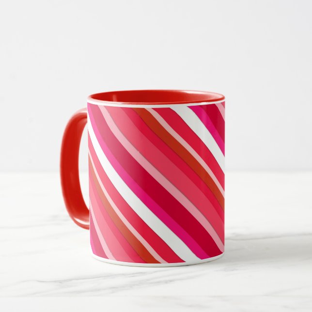Caneca Listras doces em camadas - vermelha, rosa e branca (Frente Esquerda)