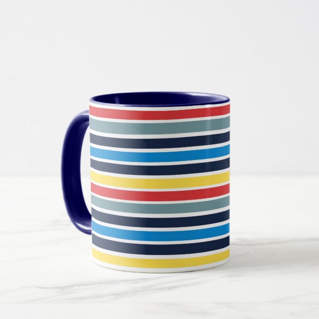 Caneca Listras horizontais multicoloridas brilhantes. (Frente Esquerda)