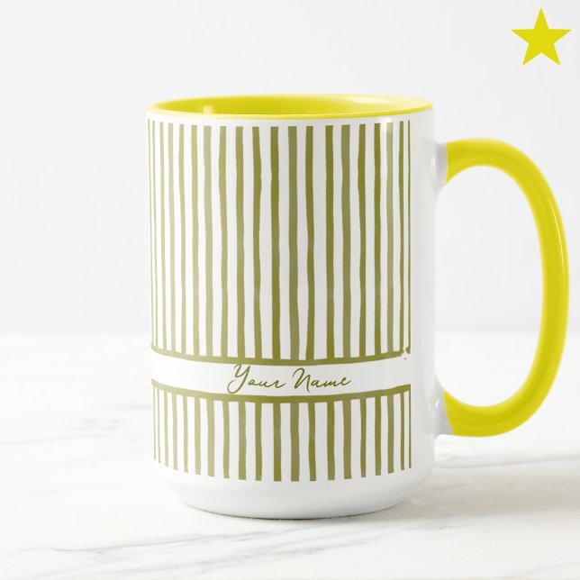 Caneca Listras Mini Aguarela Amarelo da Moda Nome Persona (Criador carregado)
