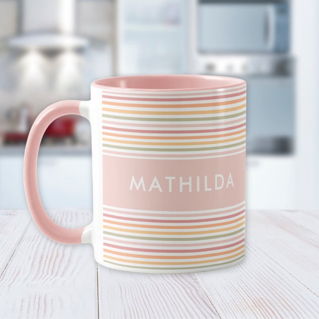 Caneca Listras modernas (mug with stripes and name)