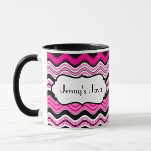 Caneca Listras onduladas cor-de-rosa, pretas, brancas