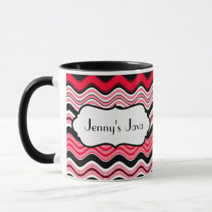 Caneca Listras onduladas vermelhas, pretas, brancas