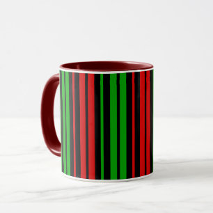 Caneca Listras padrão preto vermelho verde  