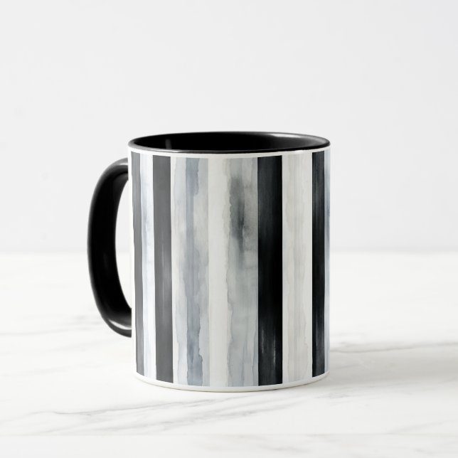 Caneca Listras Pretas Cinza e Brancas (Frente Esquerda)
