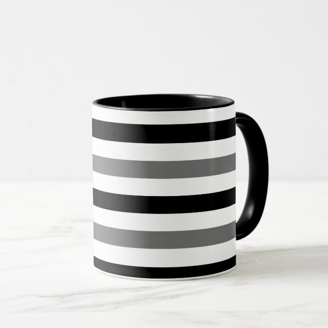Caneca Listras pretas e brancas design  (Frente Esquerda)