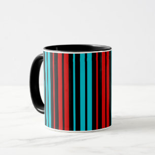 Caneca Listras Pretas Vermelhas e Azuis