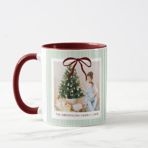 Caneca Listras Verdes Clássicas Laço Vermelho Natal