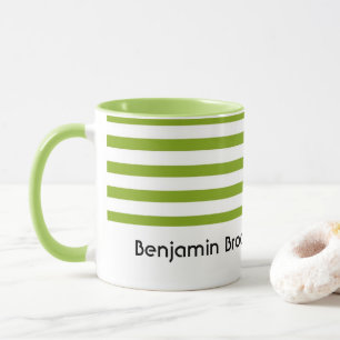 Caneca Listras verdes e brancas de nome personalizado