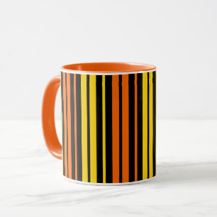 Caneca Listras Verticais Amarelas e Laranjas em Preto