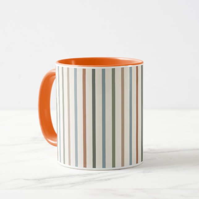 Caneca Listras Verticais Boho Tom Terroso Padrão Minimali (Frente Esquerda)