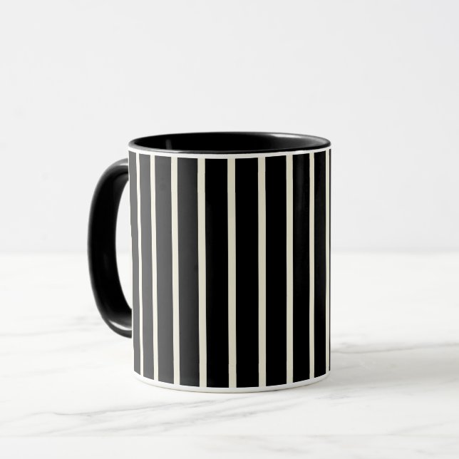 Caneca Listras Verticais Pretas e Brancas Clássicas (Frente Esquerda)