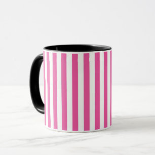 Caneca Listras Verticais Rosa Quente e Branco Encantador