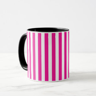 Caneca Listras Verticais Rosa Quente e Branco Minimalista