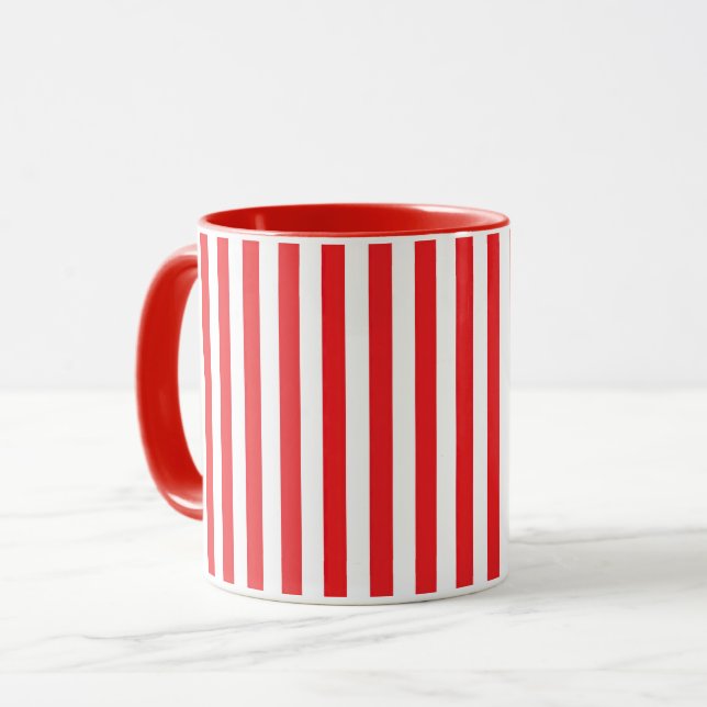Caneca Listras Verticais Vermelhas e Brancas Clássicas (Frente Esquerda)