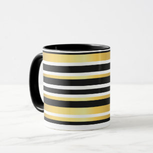 Caneca Listras Vintage Pretas, Douradas e Brancas