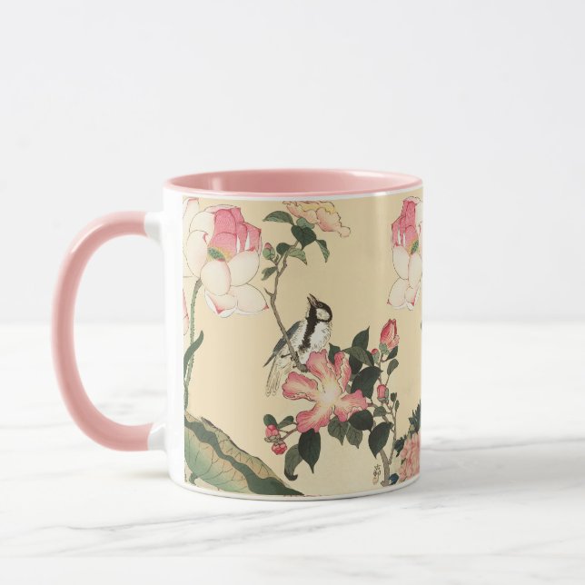 CANECA LITTLE BIRD WITH PINK ROSES AND LOTUS FLOWERS (Esquerda)