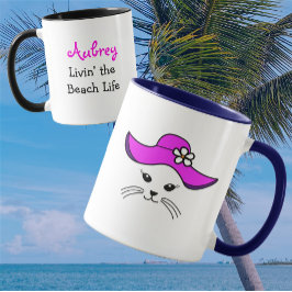 Caneca Little Cat Beach Girl personalizável