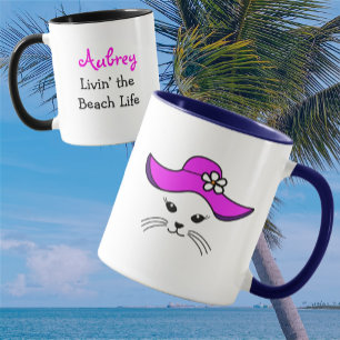 Caneca Little Cat Beach Girl personalizável