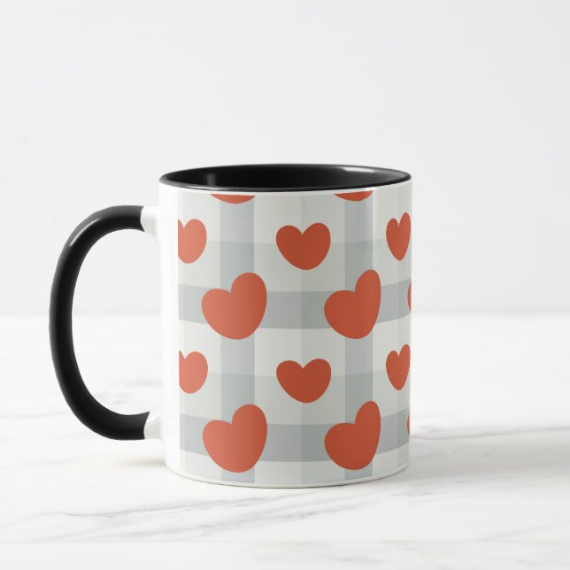 Caneca Little red hearts cozy gingham pattern (Esquerda)