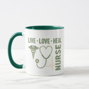 Caneca Live Love Heal Enfermeira Caduceu Estetoscó