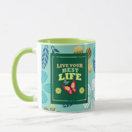 Caneca Live Your Best Life Mug – Elegant Green Floral Ins