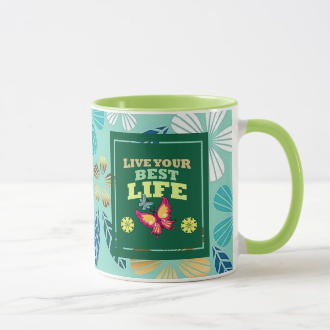 Caneca Live Your Best Life Mug – Elegant Green Floral Ins (Direita)