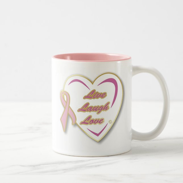 Caneca LiveLaughLove do cancro da mama com fita (Direita)