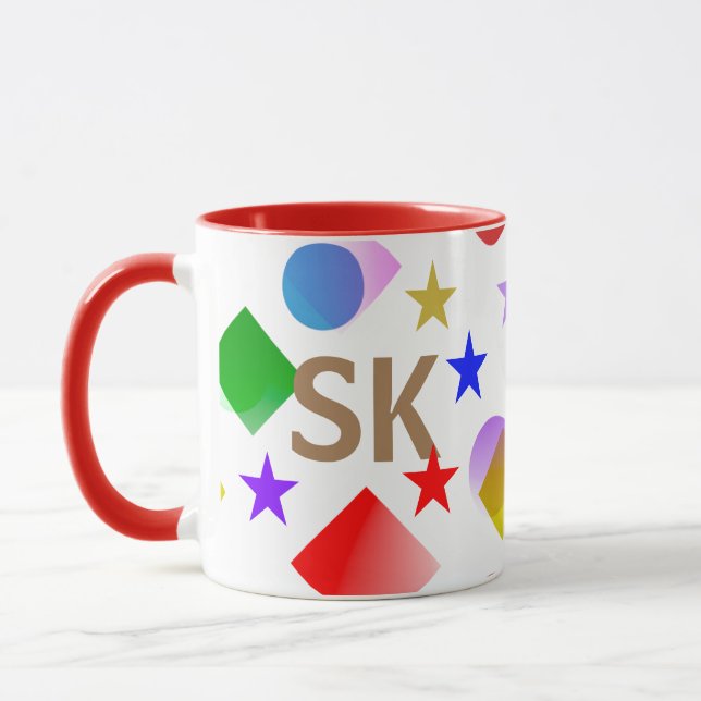 Caneca Lively Colorful Stars Circles Squares Personalized (Esquerda)