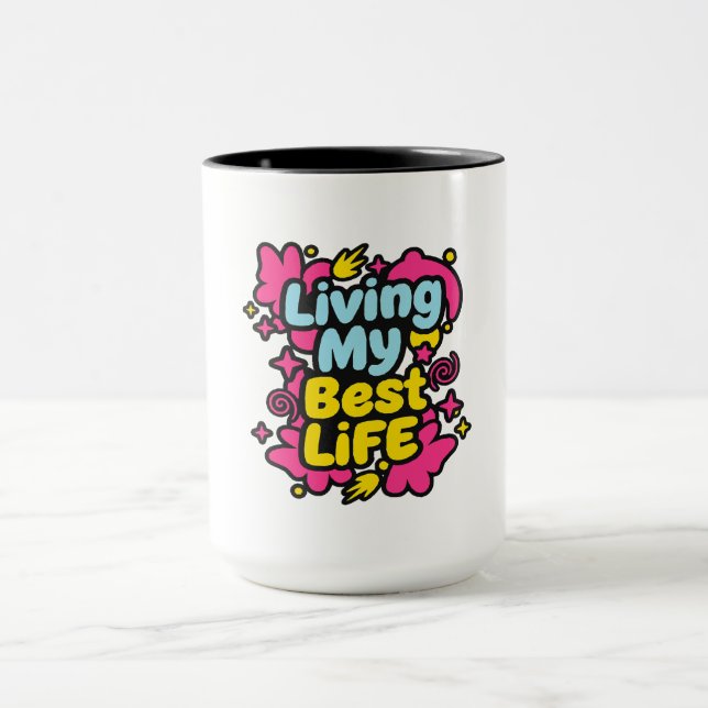 Caneca Living my best life colorful pop art graphics (Centro)