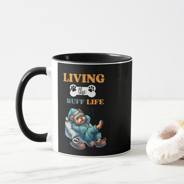 Caneca "Living The Ruff Life" Yorkie 11oz Coffee Mug (Com Donut)