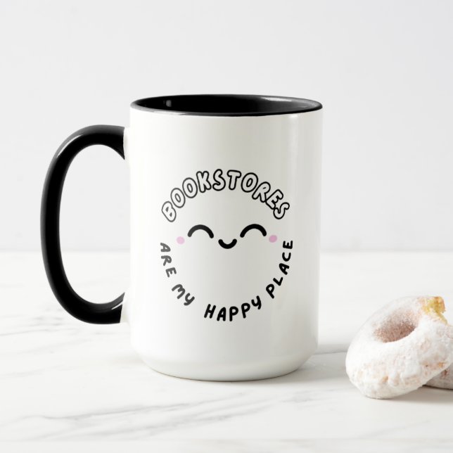 Caneca "Livrarias são meu lugar feliz" Design (Com Donut)