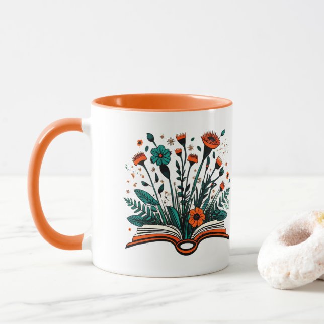 Caneca Livro Aberto com Flores Brotando (Com Donut)