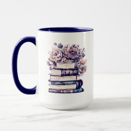 Caneca Livros Antigos Personalizados e Rosas  