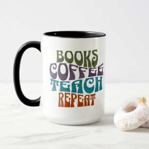 Caneca Livros Café Ensine Repetir Tipografia Retro