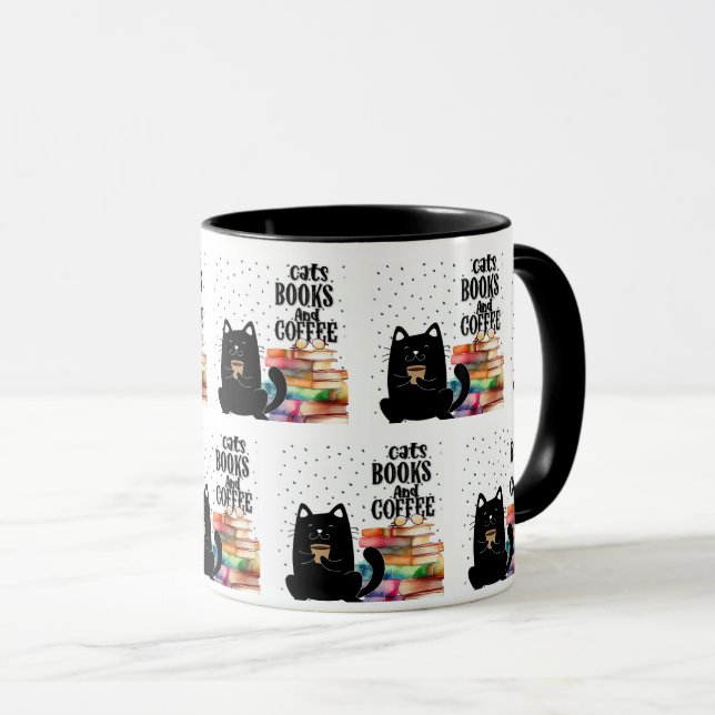 Caneca Livros De Leitura De Gatos Pretos E Engraçados (Frente Esquerda)