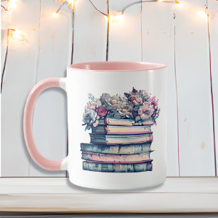 Caneca Livros e café é tudo o que preciso Flores Vintag