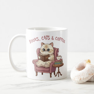 Caneca Livros, Gatos e Café Amante de Gatos Fofa