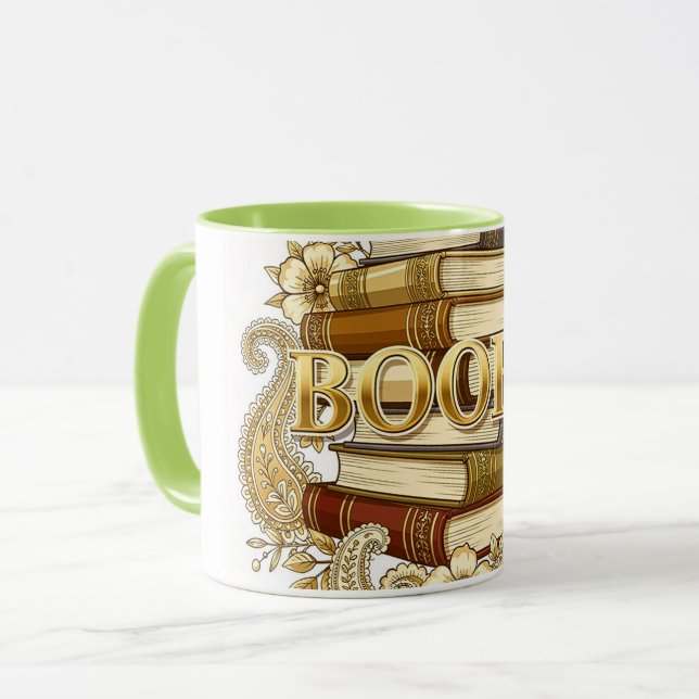 Caneca Livros Leitores Escritores Bibliófilos Tom de Ouro (Frente Esquerda)