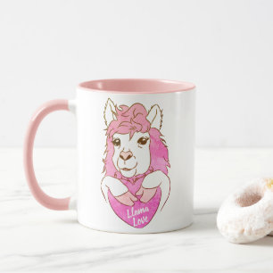 Caneca Llama, Cor-de-rosa, esboço Llama, amor