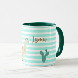 Caneca Llama e cacto em faixas verdes e brancas