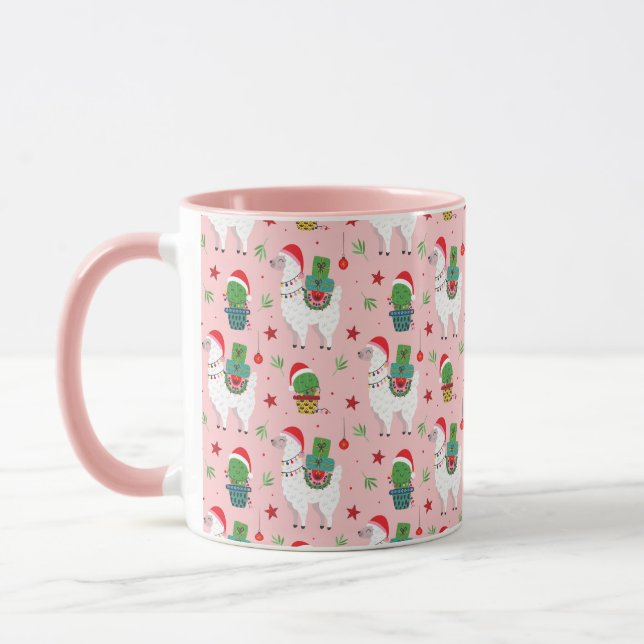 Caneca Llamas e Cactos - Padrão de Natal (Esquerda)