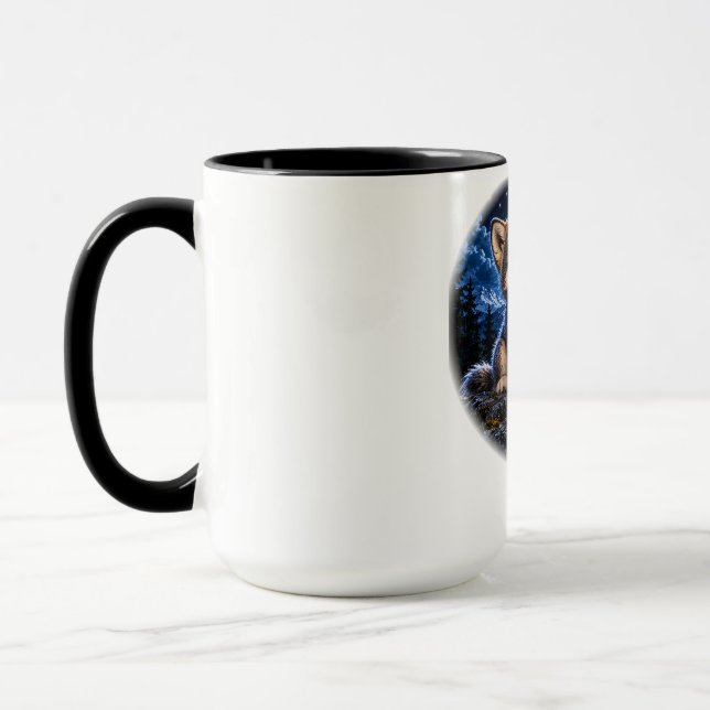 Caneca Lobo Bebê Fofo Sob a Lua Estrelada – Camiseta Infa (Esquerda)