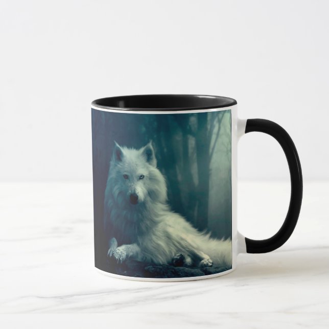 Caneca Lobo branco na floresta noturna (Direita)