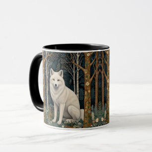 Caneca Lobo branco vintage boho floresta de madeira